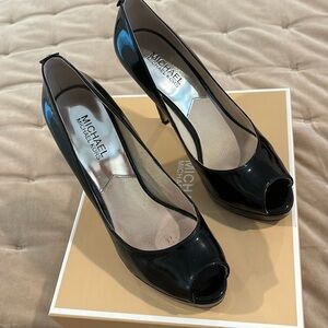 Michael Kors Glossy Black Peep Toe Heels